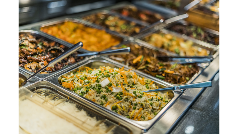 Asian food sold in a shopping mall food court