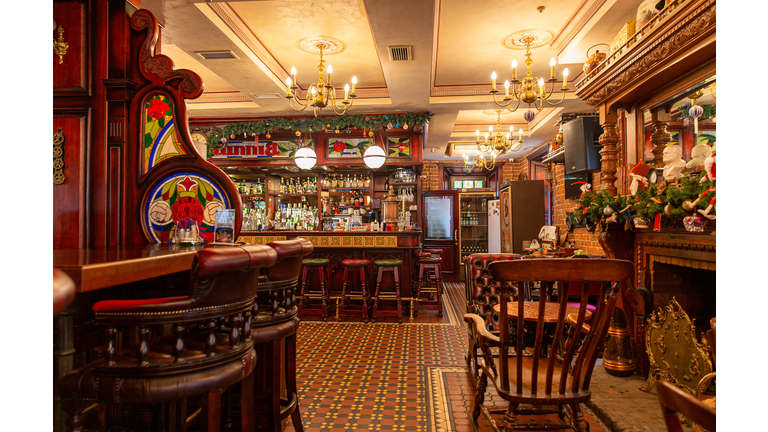 Luxurious interior of traditional English restaurant