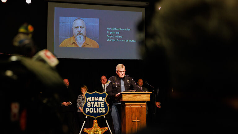 Indiana State Police Superintendent Doug Carter speaks