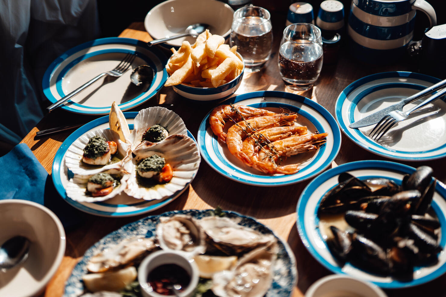 Fresh Seafood Served On The Dining Table In Restaurant