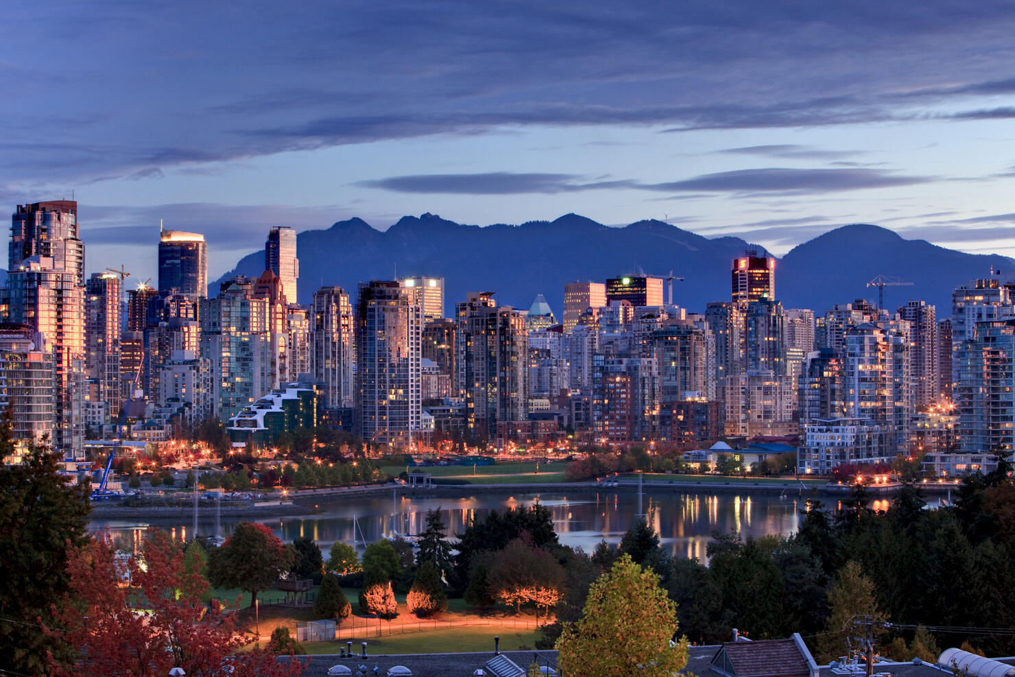 Vancouver skyline in front of North Shore Mountains