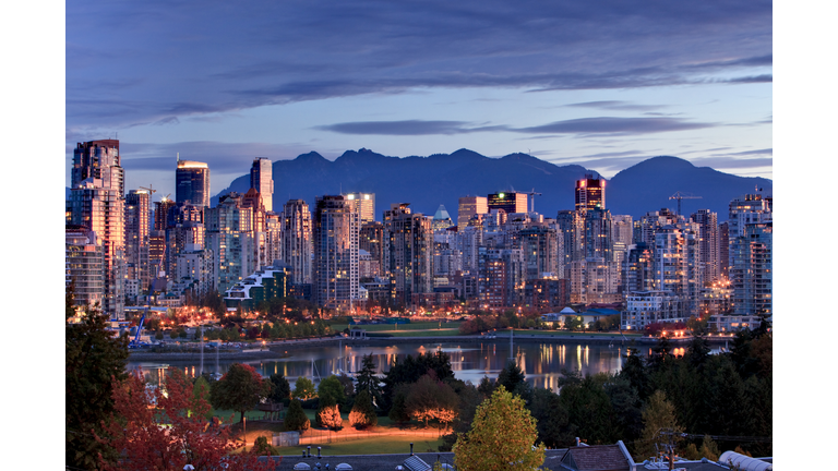Vancouver skyline in front of North Shore Mountains