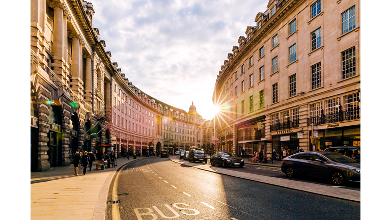 Regent Street at sunset, London, England, UK