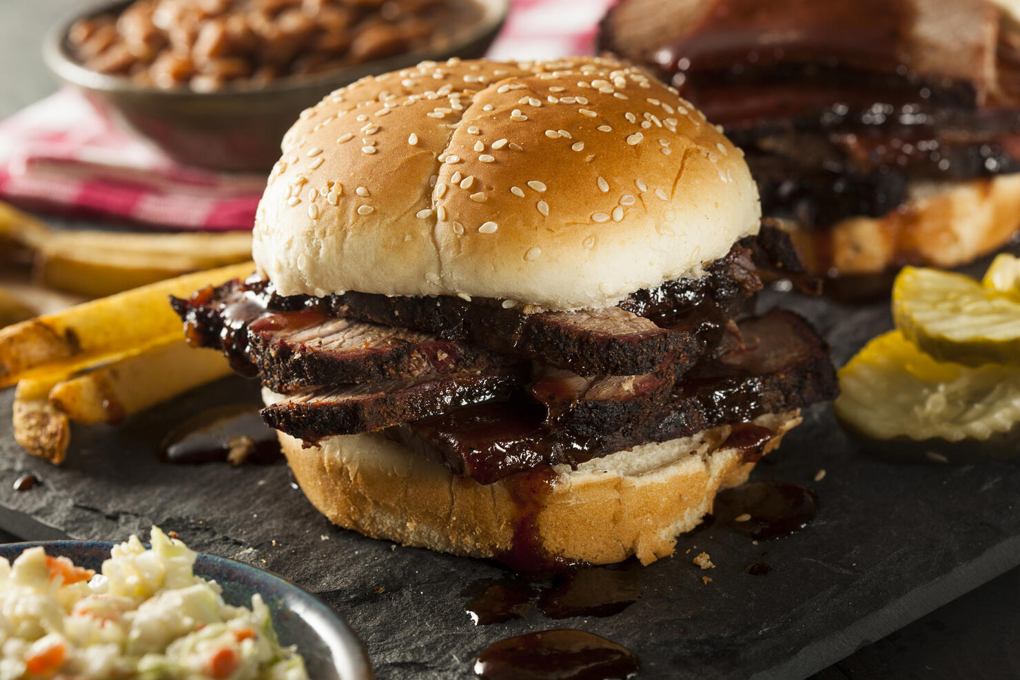 Smoked Barbecue Brisket Sandwich with Coleslaw