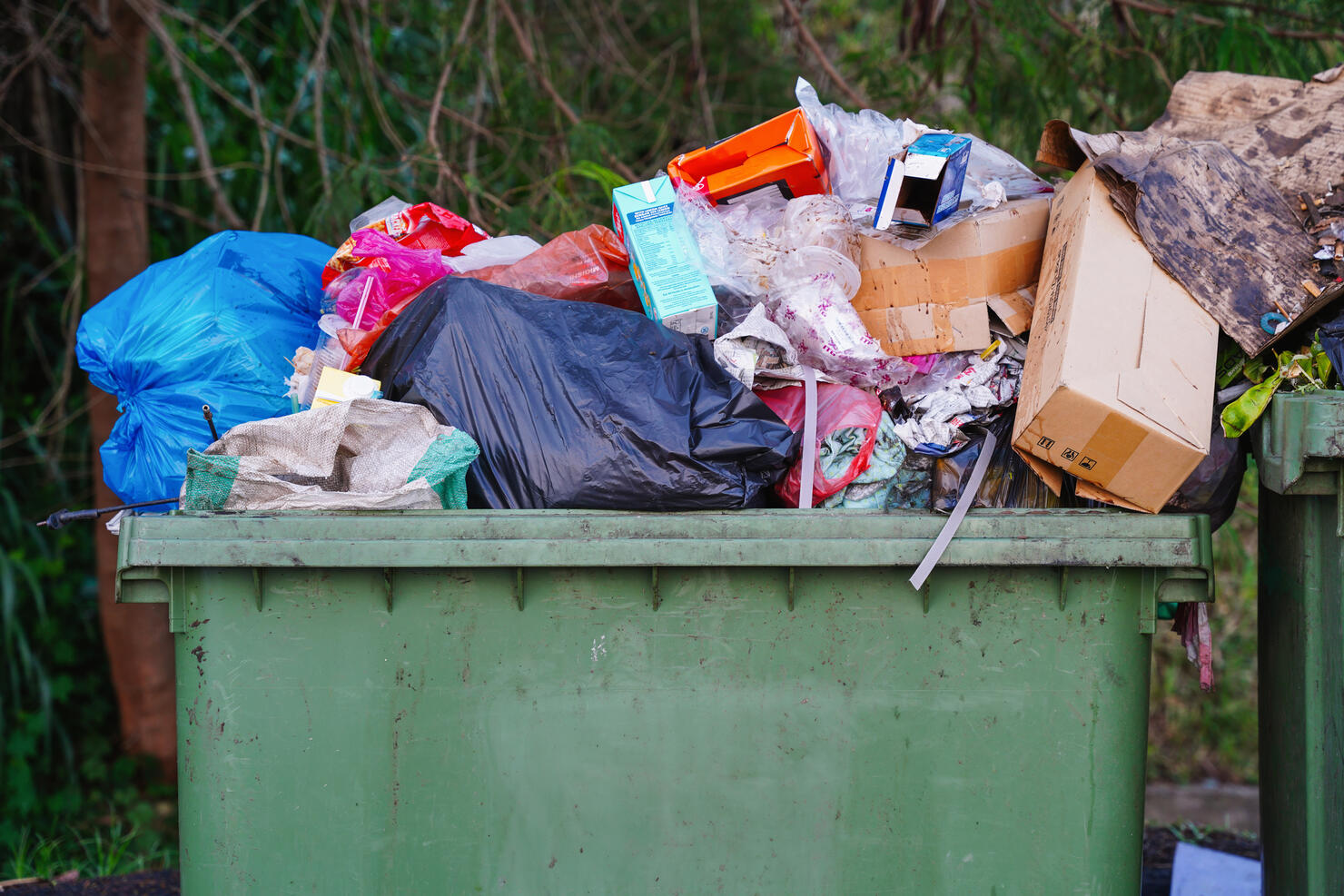 Overflowing Outdoor Garbage Bin