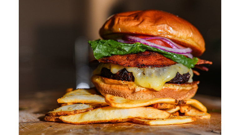 Close-up of burger on table,Indiana,United States,USA