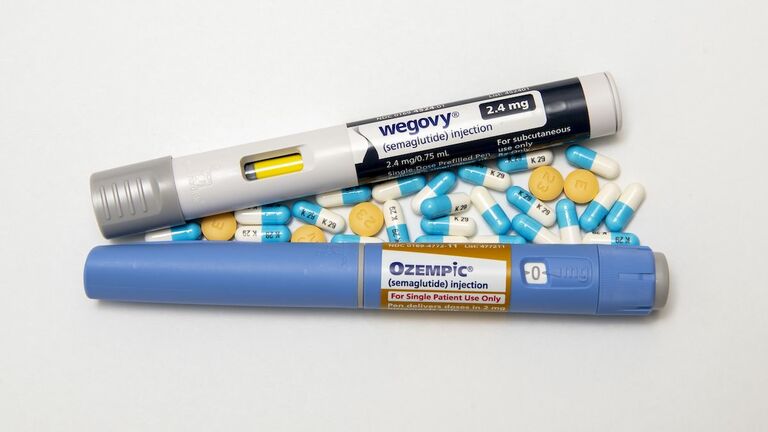 Still life of Phentermine and topiramate weight loss drugs with Ozempic and Wegovy