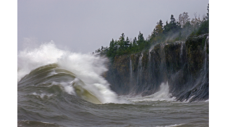 Storm Waves on Lake Superior Crashing on Minnesota Shoreline