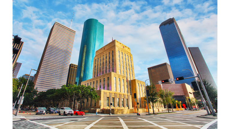 City hall with skyscrapers in Houston city, Texas - USA