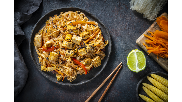 Pad thai vegetarian plant based Asian recipe from Thailand