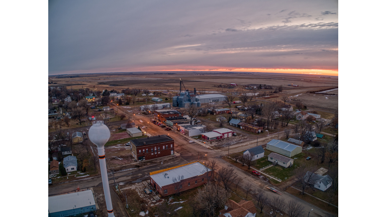 Sunset over Dolan, South Dakota, A Small Farming Town