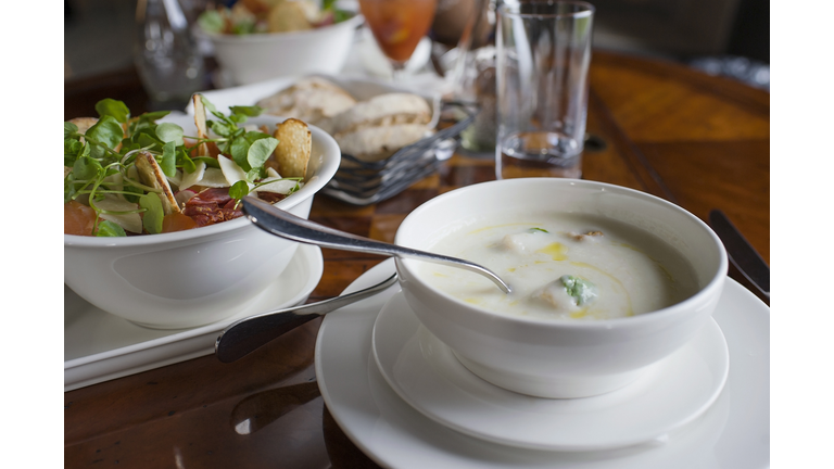 Close-up of fresh food served on table in restaurant
