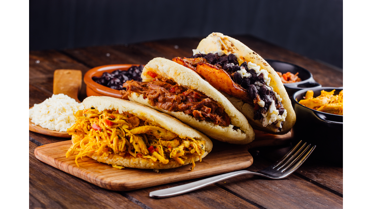 Latin American breakfast, Arepas with several ingredients.