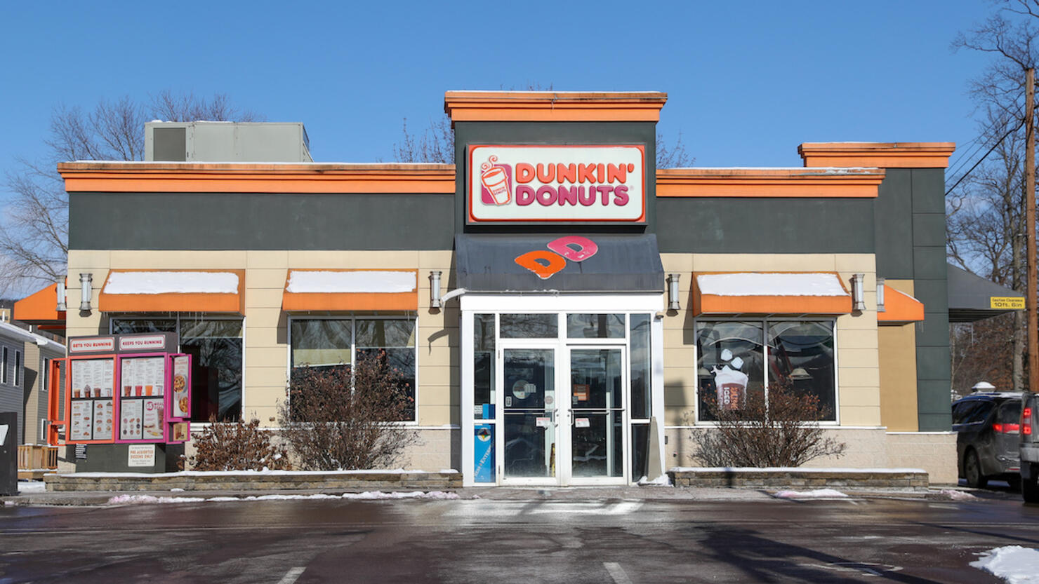 An exterior view of a Dunkin' Donuts restaurant in Danville