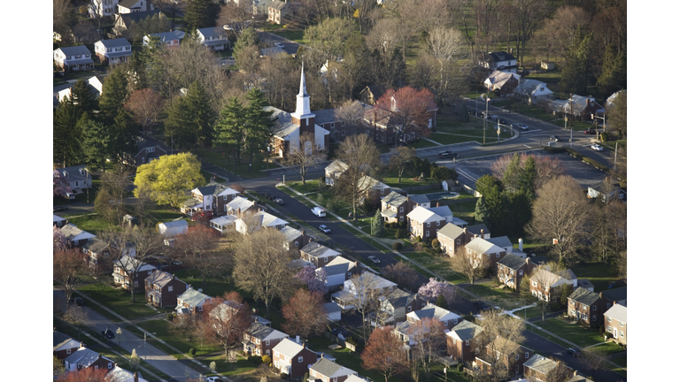 Aerial view of suburban Philadelphia, Pennsylvania