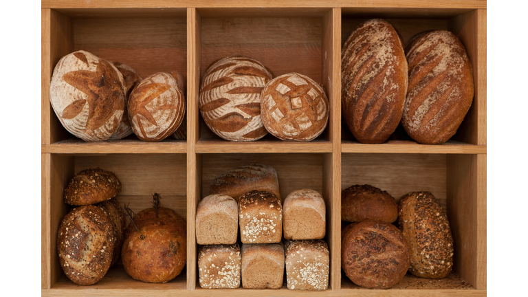 Various artisan loaves of bread.