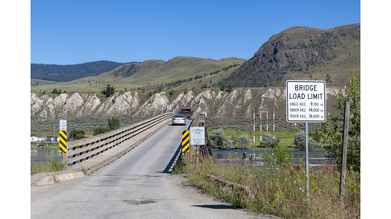 wooden Pritchard Bridge (stringer bridge) across South Thompson River