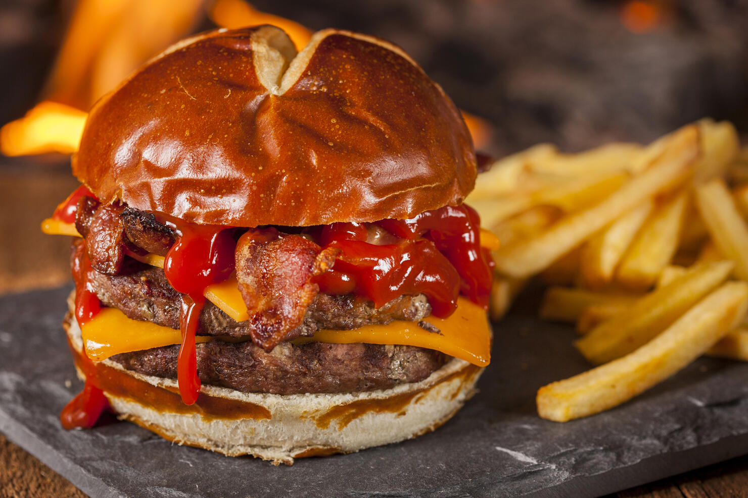 Unhealthy Homemade Barbecue Bacon Cheeseburger