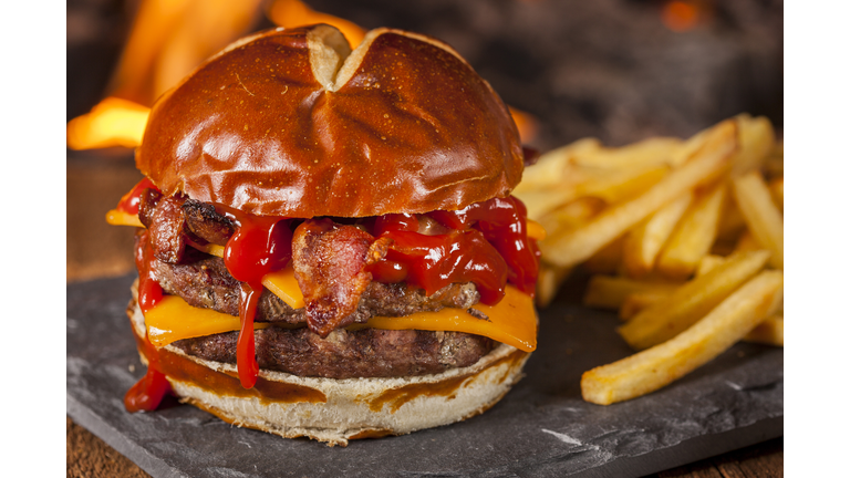 Unhealthy Homemade Barbecue Bacon Cheeseburger
