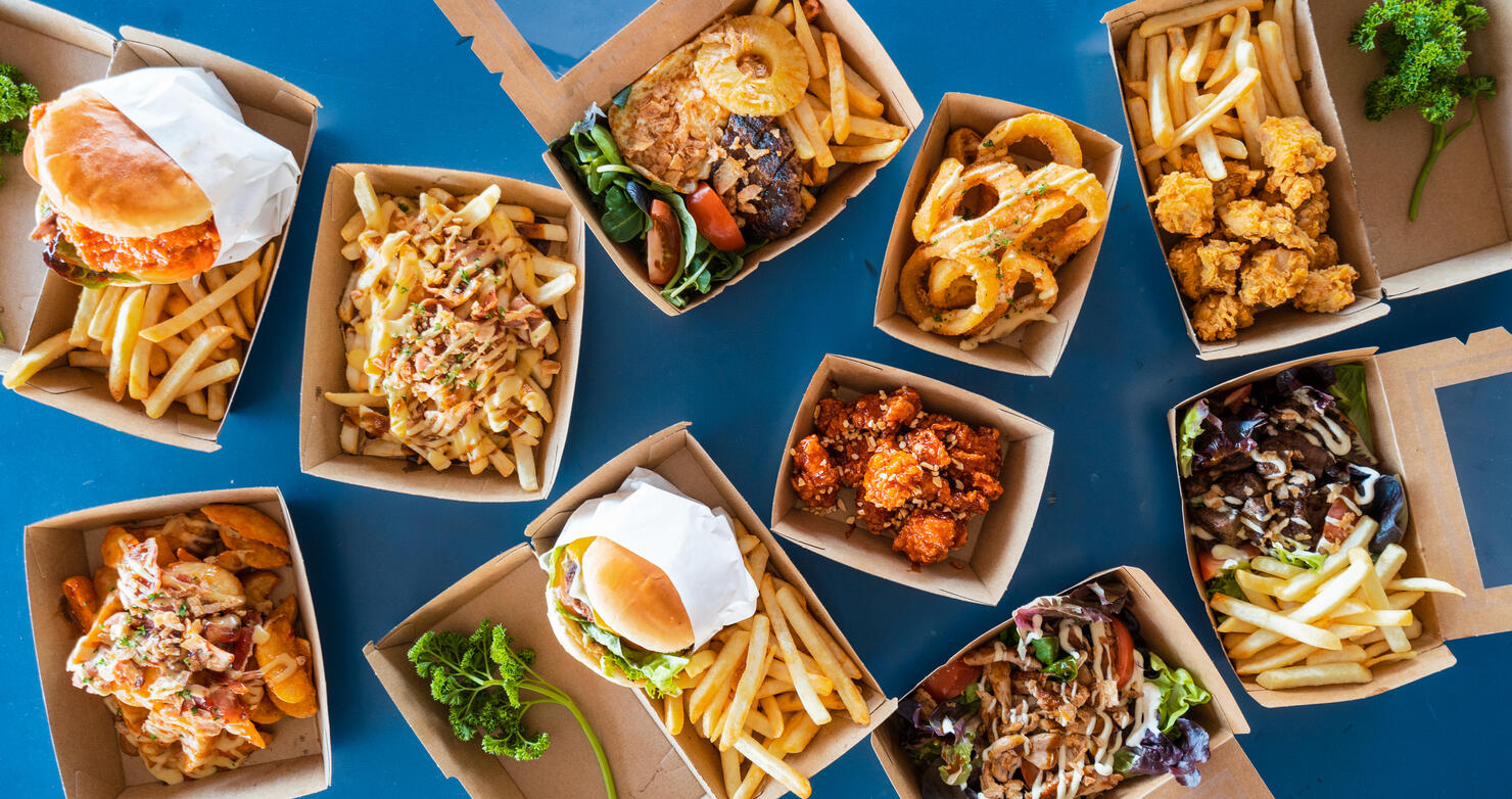 Takeout food background.