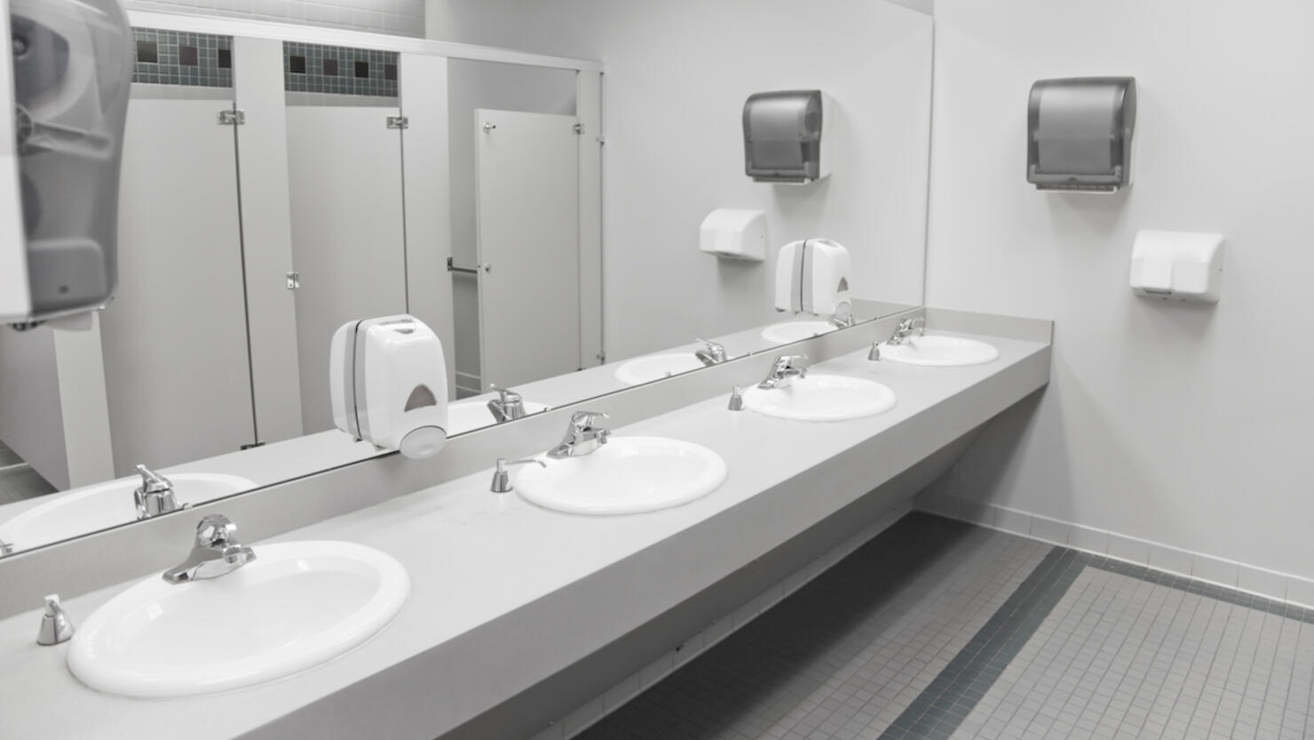An empty commercial/public restroom