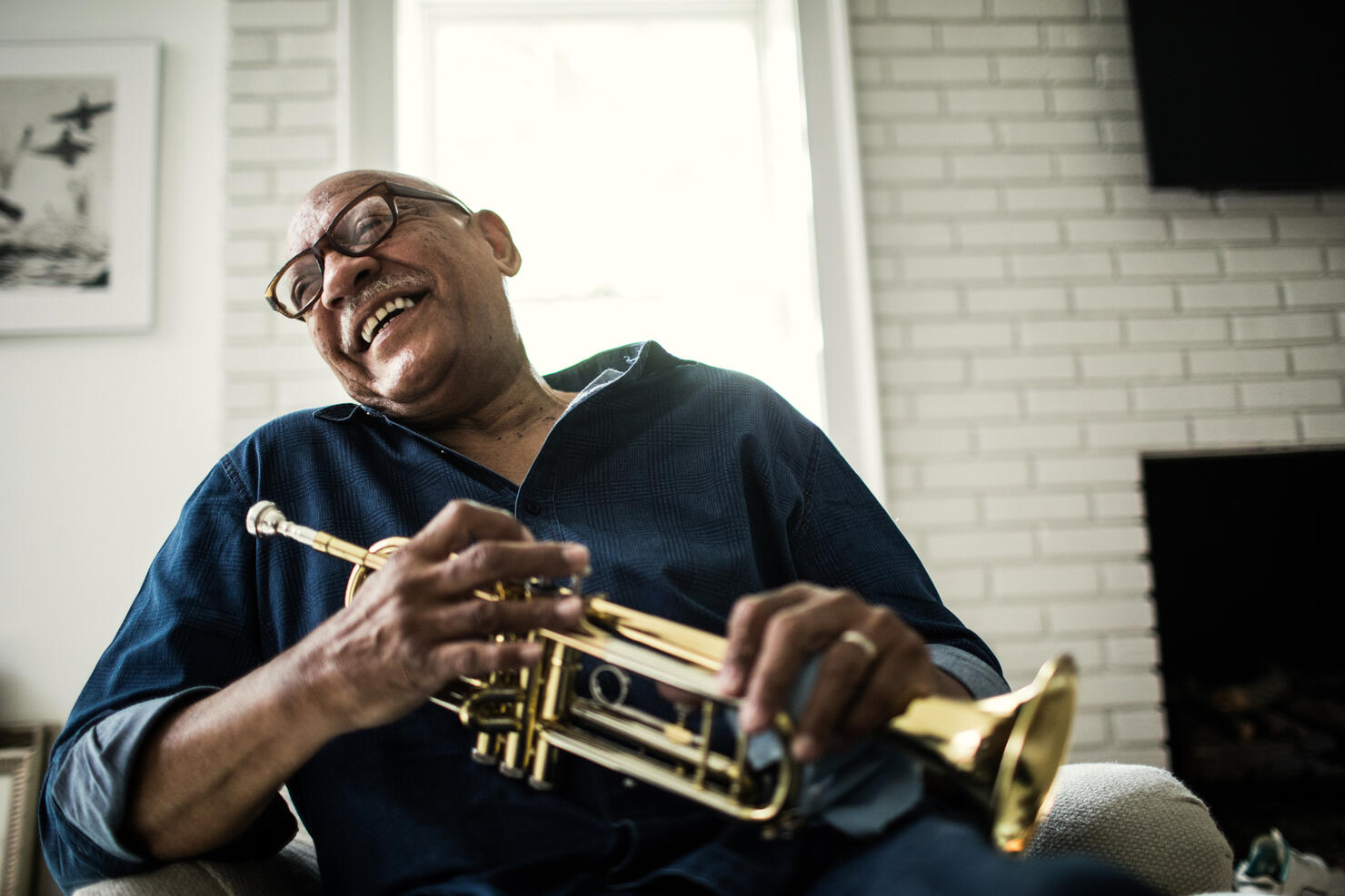 Portrait of senior man with trumpet