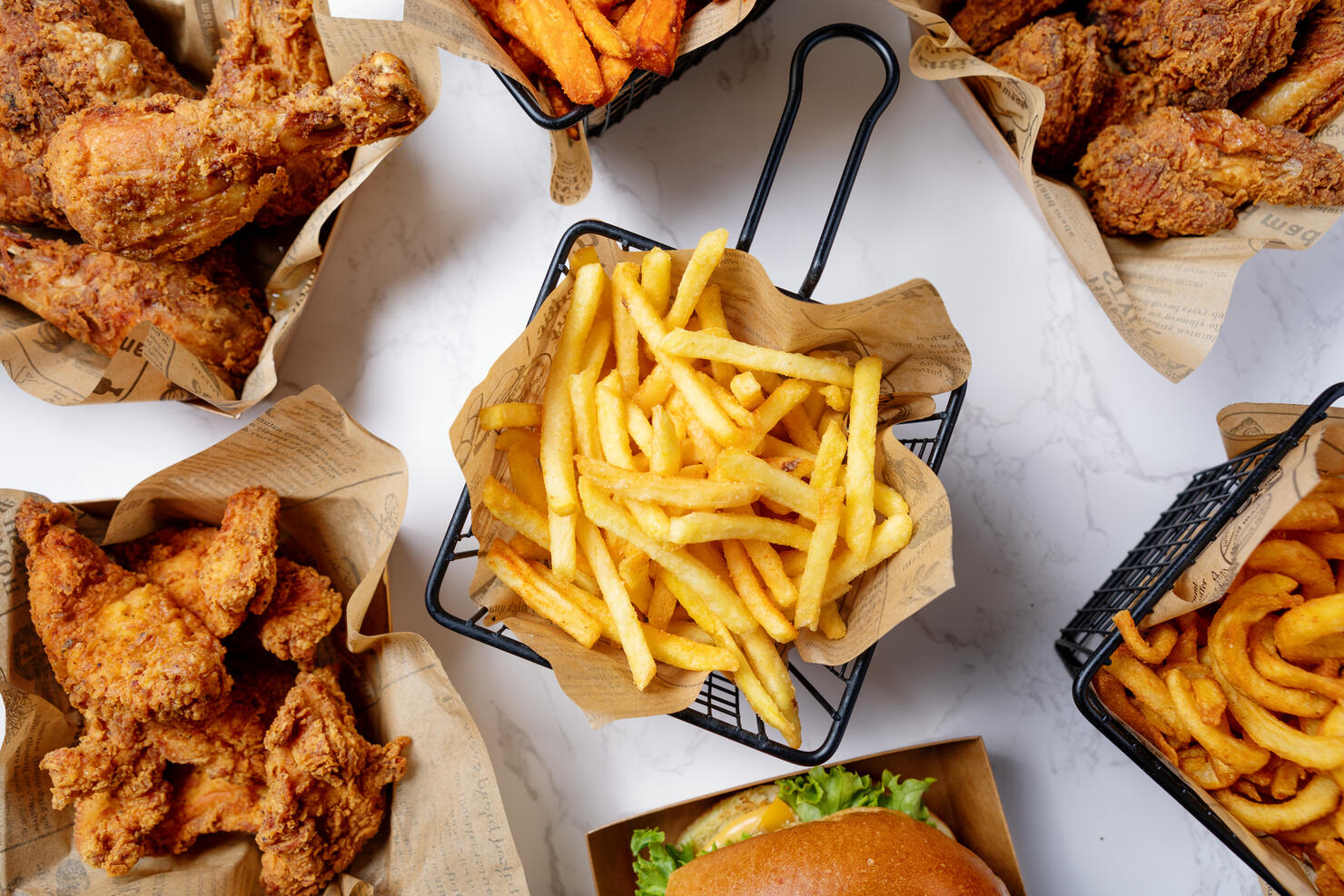 Fast food assortment with different fast food menu