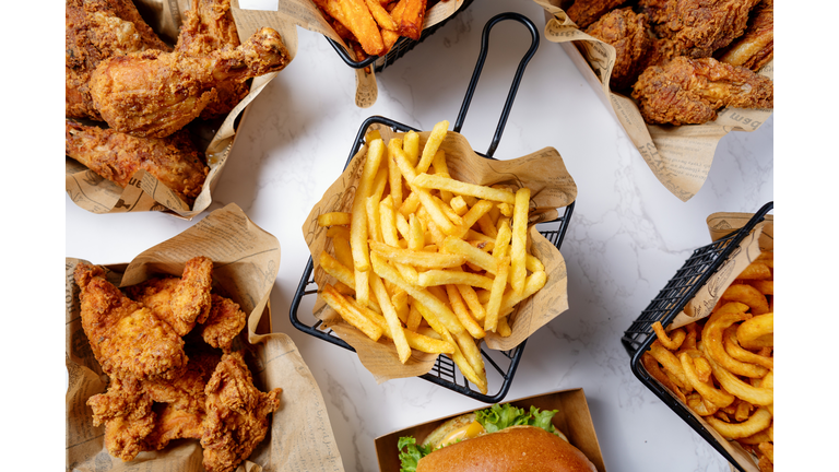 Fast food assortment with different fast food menu
