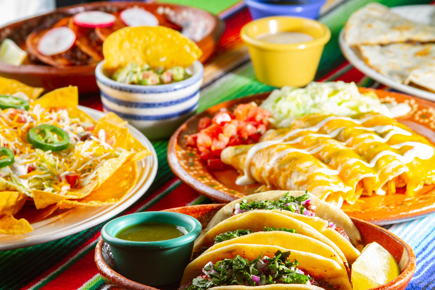 Mexican food,High angle view of food served on table,Massachusetts,United States,USA