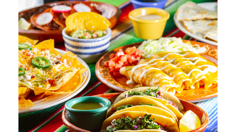 Mexican food,High angle view of food served on table,Massachusetts,United States,USA