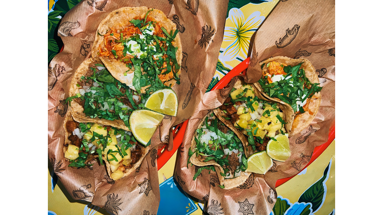 Various tacos served at a Mexican restaurant