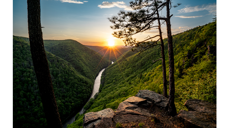 Scenic view of mountains against sky during sunset,Watson,Pennsylvania,United States,USA