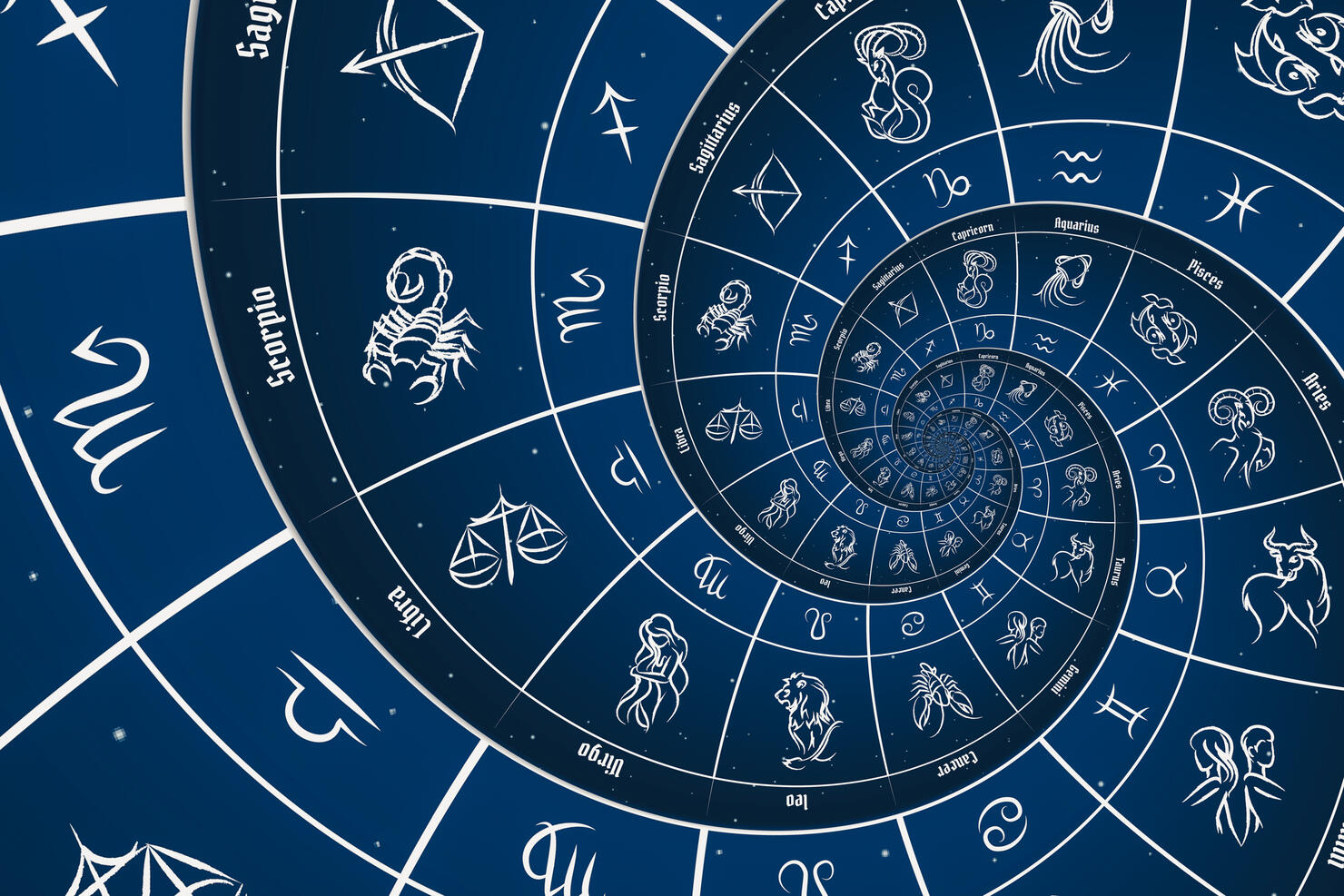 Astrological background with zodiac signs and symbol.