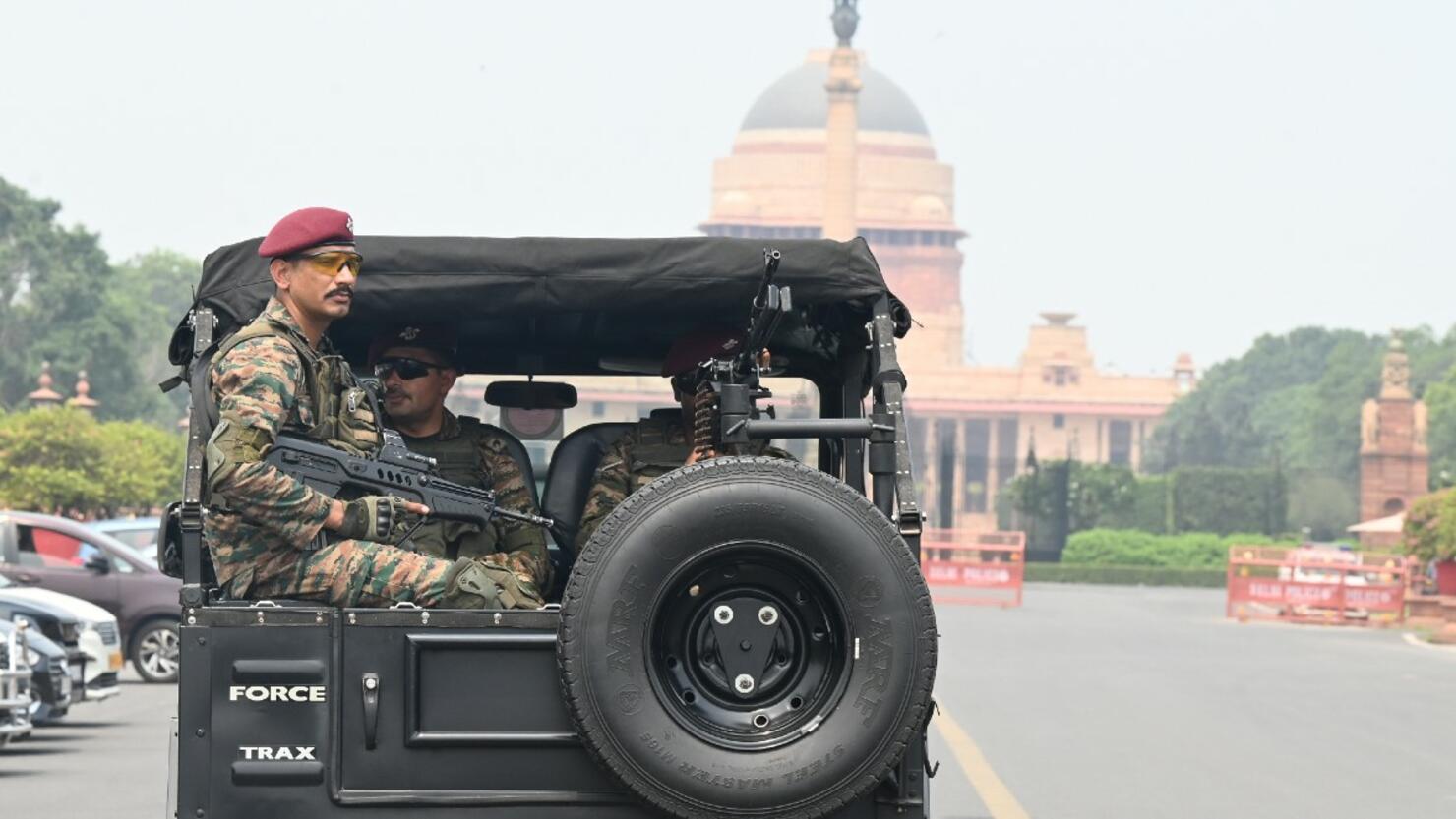 Defence Personnel Patrolling Near Raisina Hills In View Of Escalation Situation Against Pakistan In Border Areas