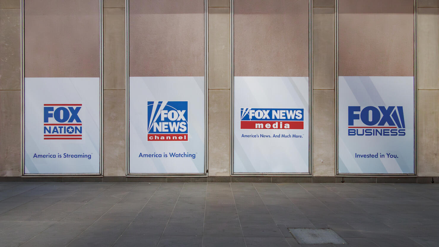 Signs at the side entrance to the FOX News Headquarters at