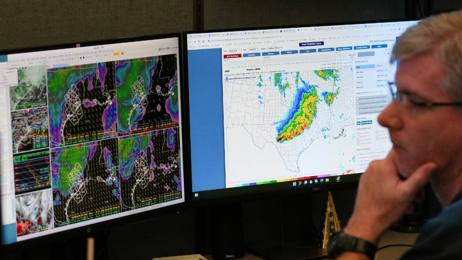 Meteorologist Brian Kyle monitors the area weather at the National Weather Service offices Monday, May 23, 2022 in Dickinson