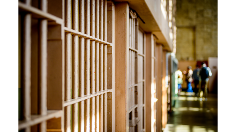 Through the prison cell bars at Alcatraz