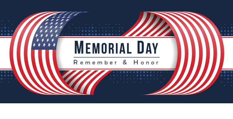 Memorial Day Of USA - Text on white banner bar with American Flag roll cross on dark blue background vector design