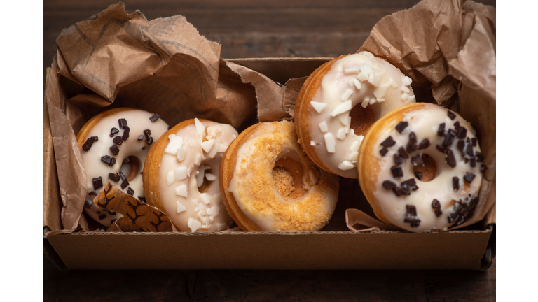 White glazed mini donut in a box