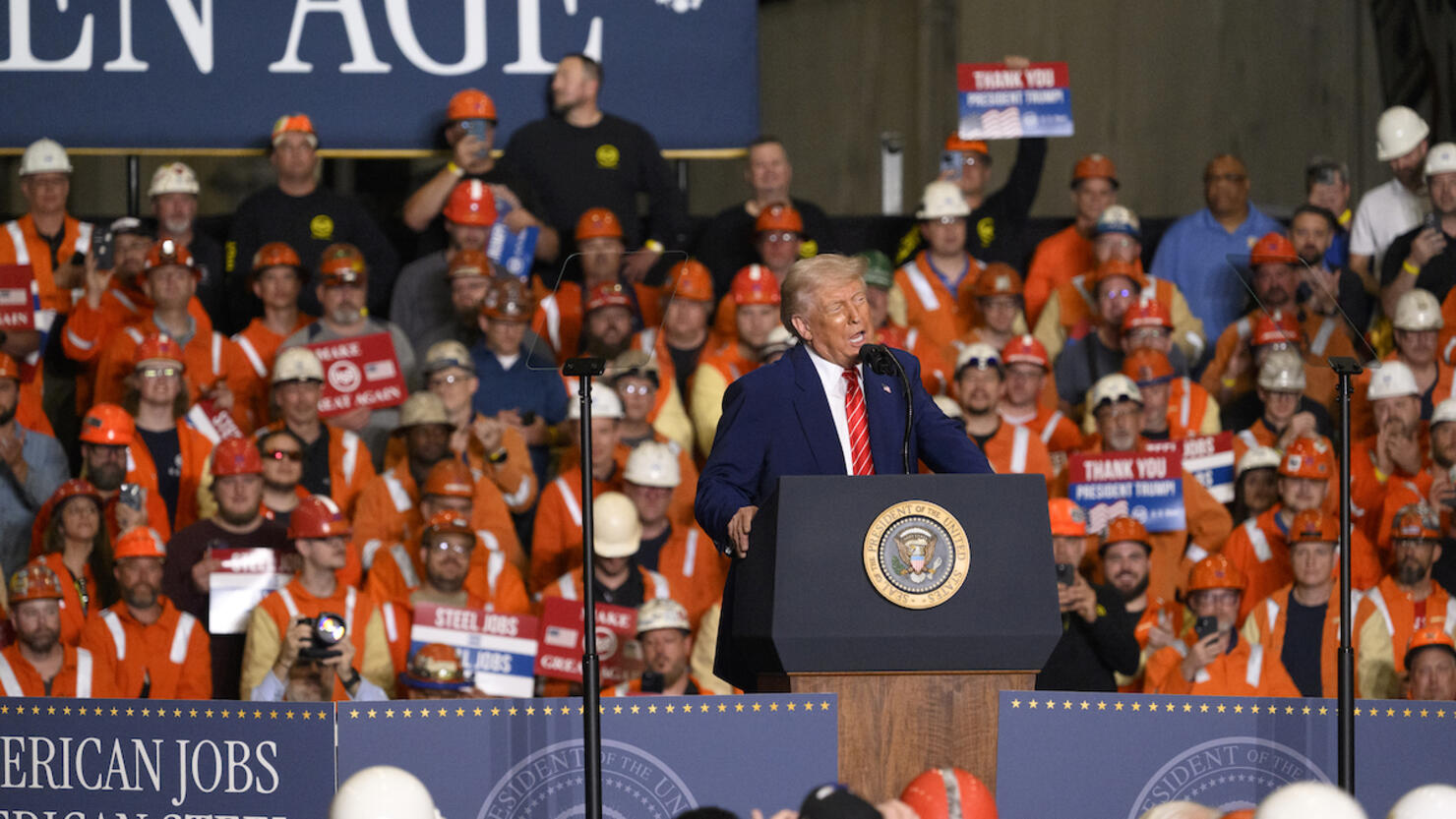 President Trump Holds Rally At US Steel Near Pittsburgh