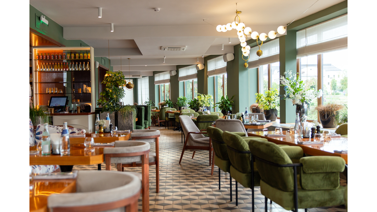 Interior of a modern cozy italian restaurant