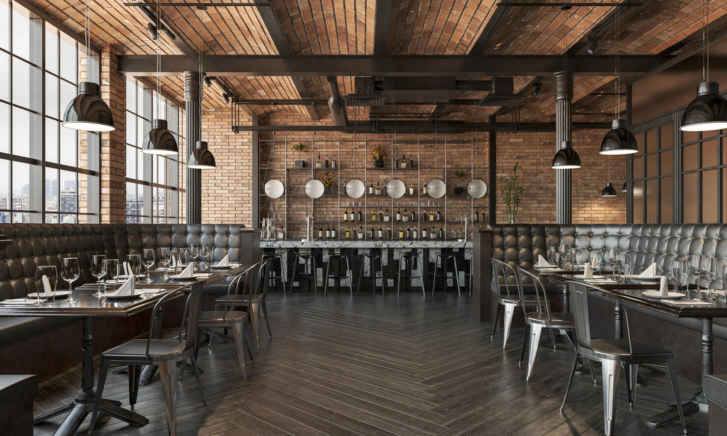 Industrial style upscale restaurant