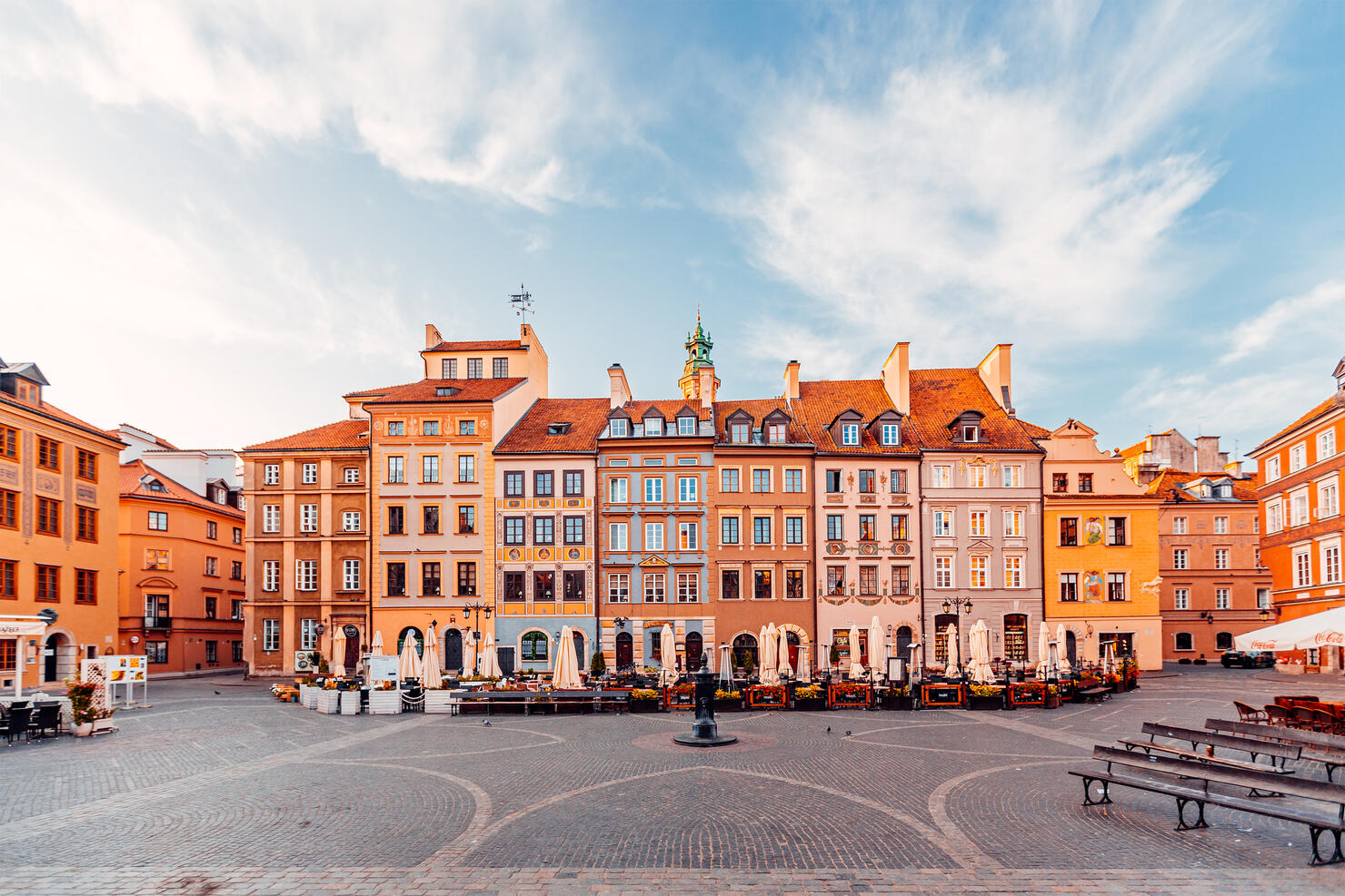 Multicolored vibrant houses at Rynek Starego Miasta (Old Town Market Square) in Warsaw, Poland