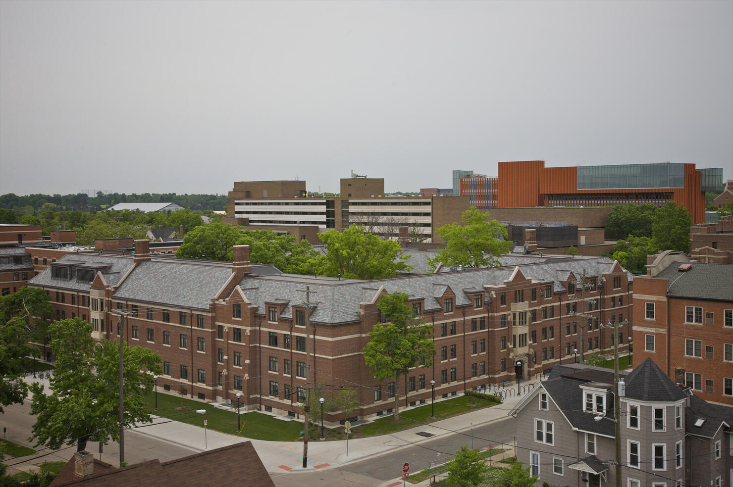 View from above of old-fashioned residential quad