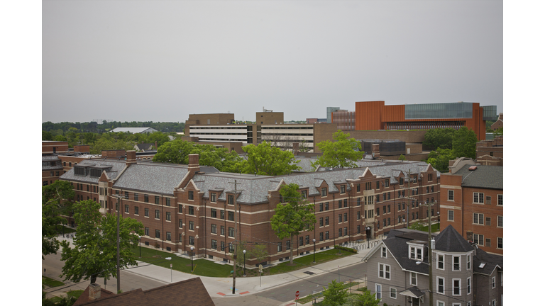View from above of old-fashioned residential quad