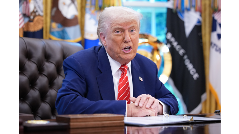 President Trump Holds Press Conference With Elon Musk in White House's Oval Office