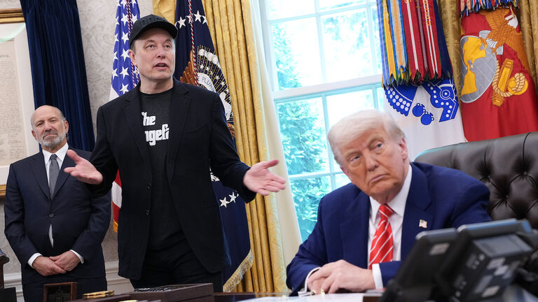 President Trump Holds Press Conference With Elon Musk in White House's Oval Office