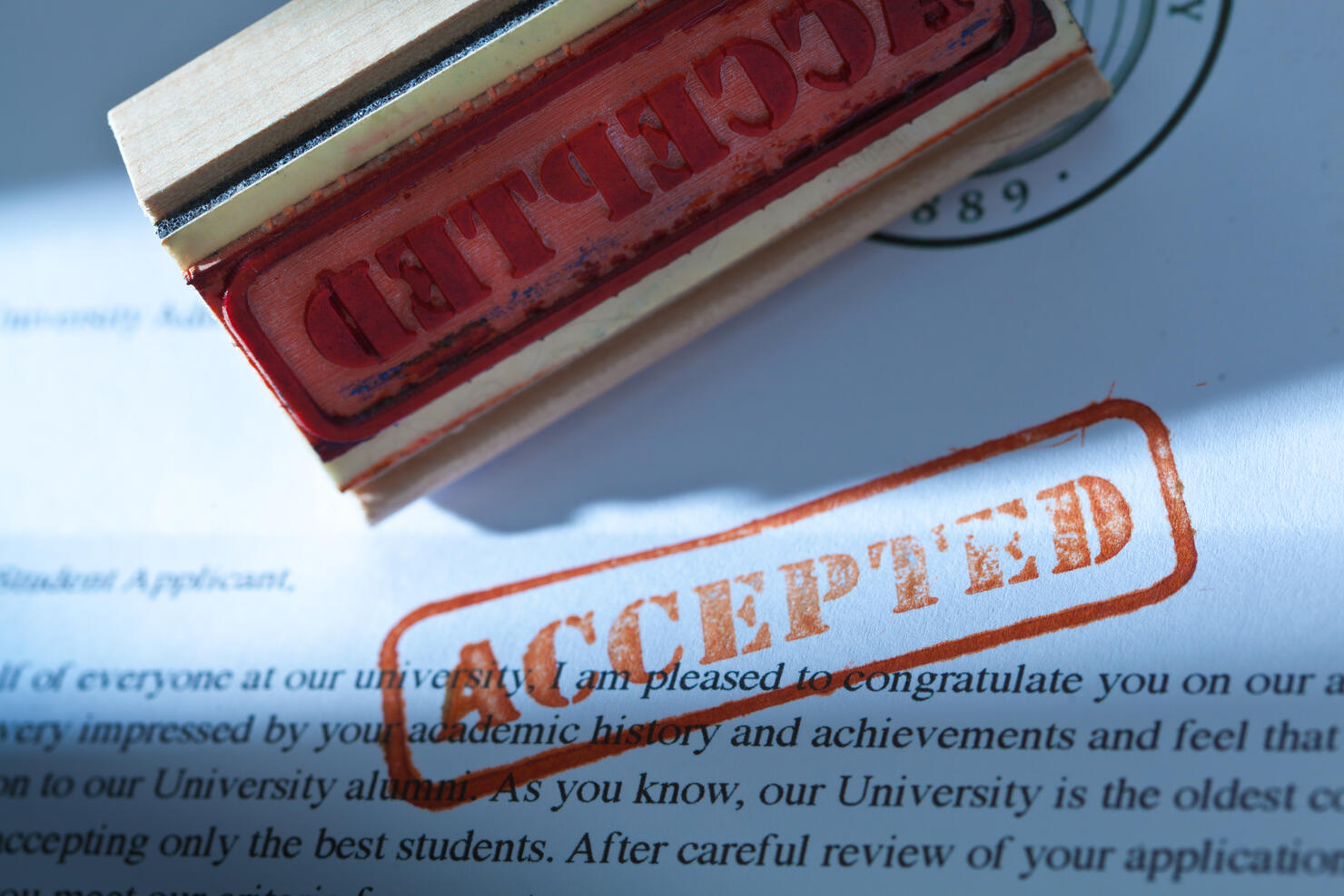 University Application Acceptance Notification Letter with ACCEPTED