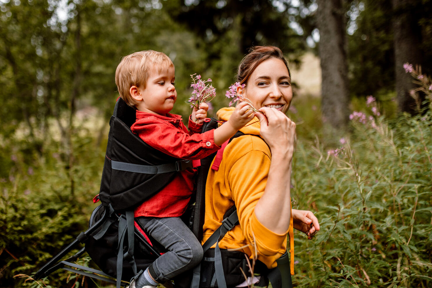 Hiking together and picking flowers
