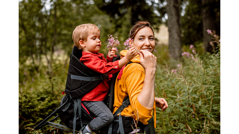 Hiking together and picking flowers